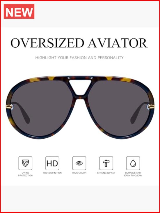 Oversized Aviator Sunglasses for Women Retro UV400 Protection